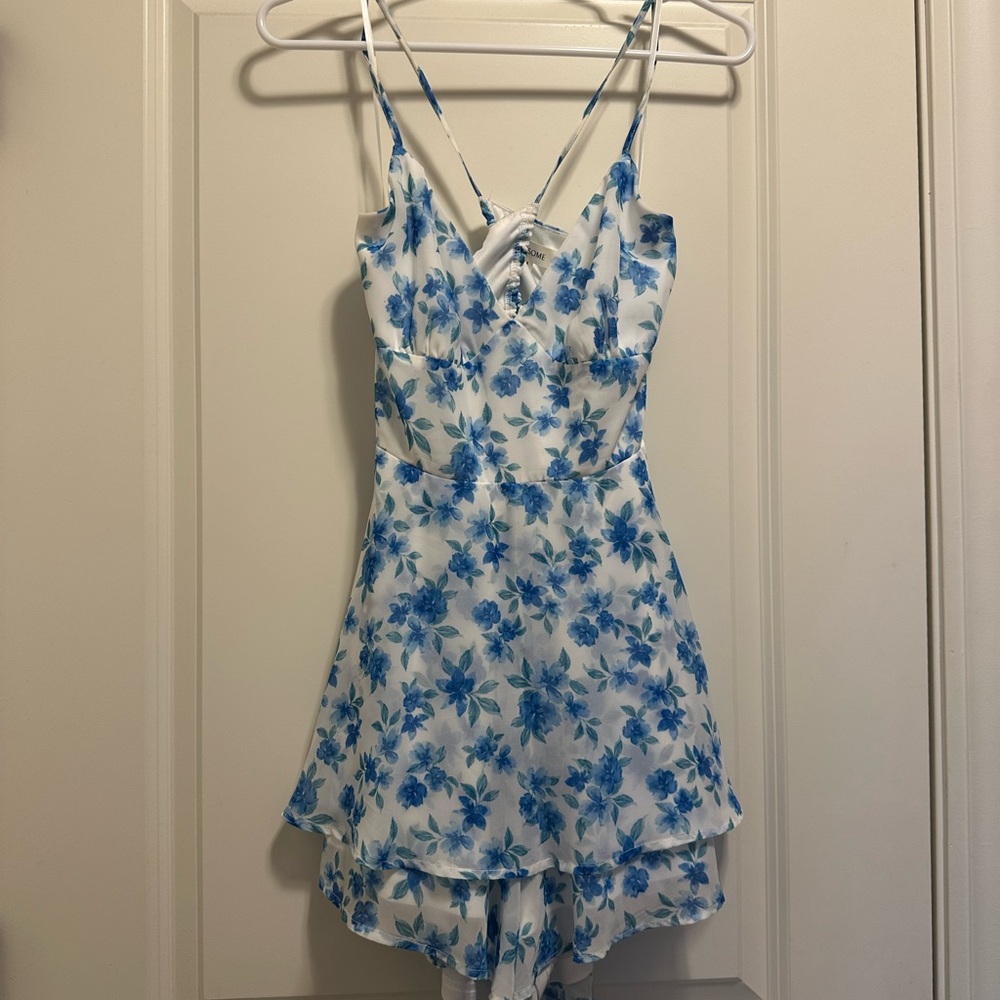 Floral Blue and White Romper